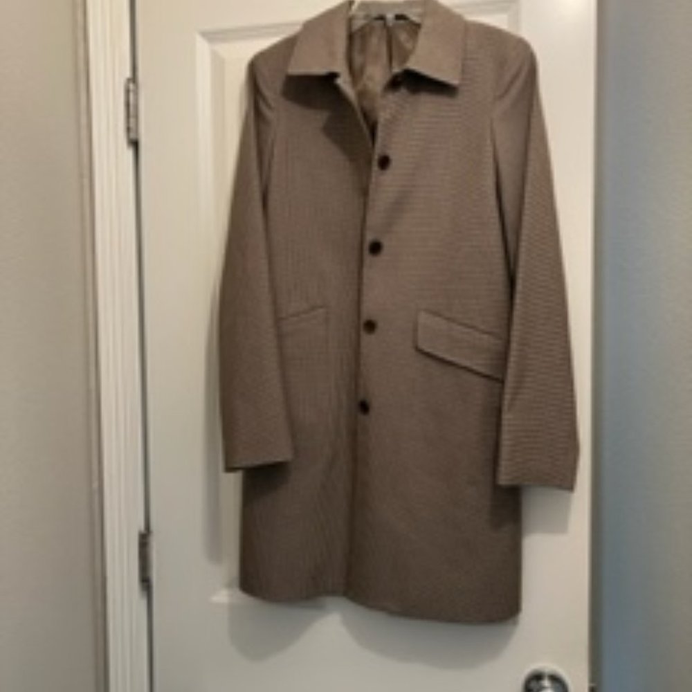 Theory Taupe Brown Textured Single-Breasted Coat
